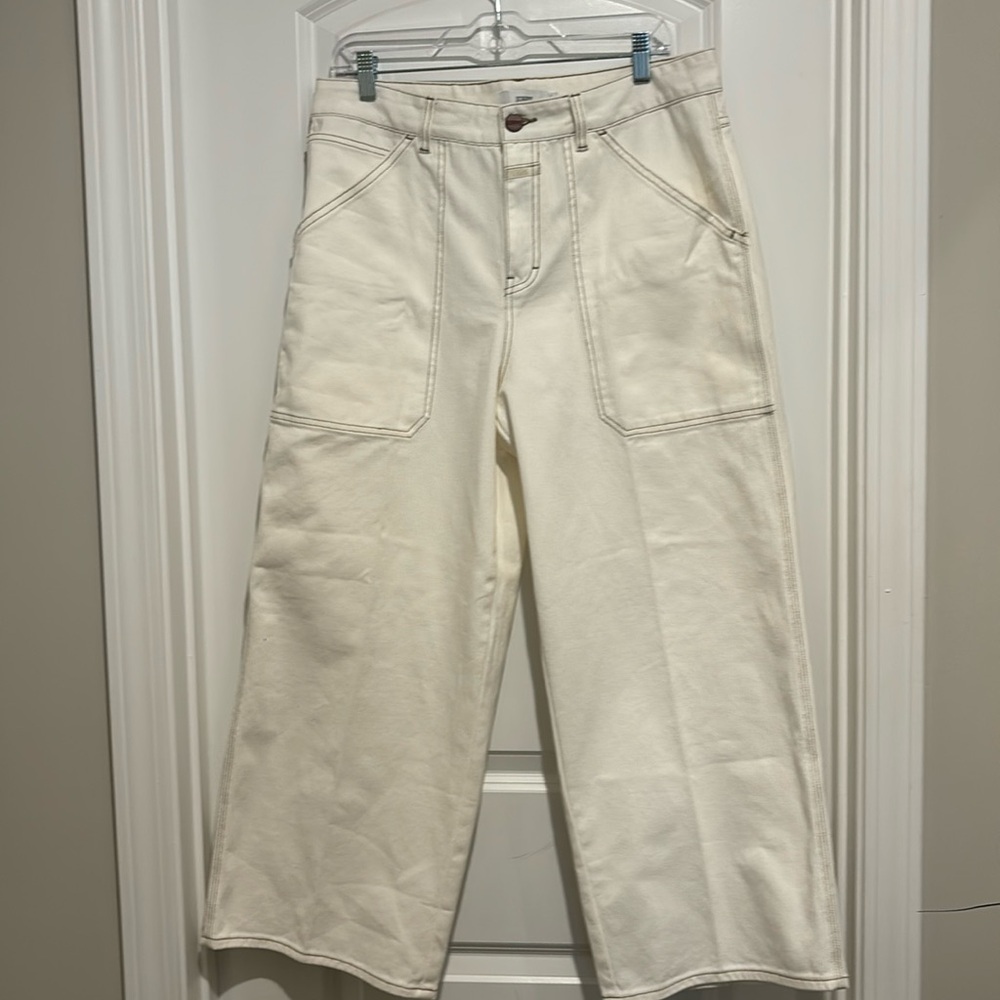 NWOT CLOSED LEYTON WINTER WHITE HI WAISTED WIDE LEG JEANS CARPENTER STYLE SZ 31